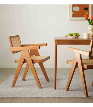 خرید اینترنتی و قیمت صندلی چوبی حصیری از تولیدی ماسو مناسب برای ناهارخوری و میز کار و میز تحریر
